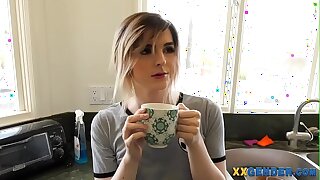 Trans flaxen-haired gets cum in mouth and face